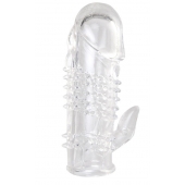 Прозрачная гелевая насадка с шипами и клиторальным отростком - 13 см. - Toyfa Basic - в Серпухове купить с доставкой