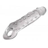 Прозразная закрытая насадка на пенис с поддержкой мошонки Clearly Ample Penis Enhancer - 22 см. - XR Brands - в Серпухове купить с доставкой