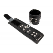 Черные кожаные наручники с заклепками с фиксацией липучками - Notabu - купить с доставкой в Серпухове