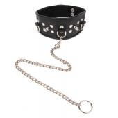 Черный ошейник с шипами и металлическим поводком-цепочкой - Notabu - купить с доставкой в Серпухове