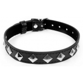 Черный ошейник с серебристыми ромбиками - Notabu - купить с доставкой в Серпухове