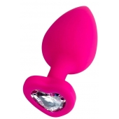 Розовая анальная втулка Diamond Heart с прозрачным кристаллом - 9,5 см. - ToyFa - купить с доставкой в Серпухове