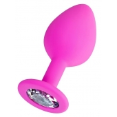 Розовая анальная втулка Brilliant с прозрачным кристаллом - 8 см. - ToyFa - купить с доставкой в Серпухове