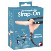 Телесный двойной вибрострапон с вибрацией Vibrating Double Strap-On - 15 см. - Orion - купить с доставкой в Серпухове