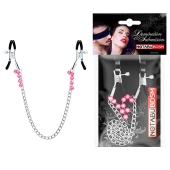 Оригинальные зажимы на соски с розовыми бусинками и цепочкой - Notabu - купить с доставкой в Серпухове