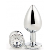 Серебристая анальная втулка с прозрачным кристаллом - 7,1 см. - Dream Toys - купить с доставкой в Серпухове