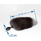 Хромированная анальная пробка с хвостиком из чернобурки - Sitabella
