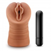 Мастурбатор-вагина цвета карамели Sofia с вибрацией - Blush Novelties - в Серпухове купить с доставкой