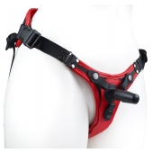 Красно-черный женский пояс с 2 способами крепления насадок и вагинальной пробкой - LOVETOY (А-Полимер) - купить с доставкой в Серпухове