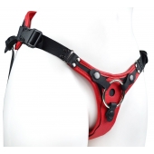 Красно-черный женский пояс с 2 способами крепления насадок и вагинальной пробкой - LOVETOY (А-Полимер) - купить с доставкой в Серпухове