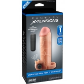 Телесная вибронасадка с кольцом  Vibrating Real Feel 1 Extension - 14 см. - Pipedream - в Серпухове купить с доставкой