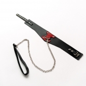 Черный широкий ошейник с красным декором и поводком - Crazy Handmade - купить с доставкой в Серпухове