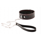 Черный широкий ошейник с красной строчкой и поводком - Crazy Handmade - купить с доставкой в Серпухове