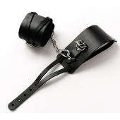 Черные кожаные оковы с креплением в виде веревочек - Crazy Handmade - купить с доставкой в Серпухове