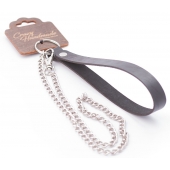 Серебристый металлический поводок с кожаной черной ручкой - 80 см. - Crazy Handmade - купить с доставкой в Серпухове