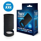 Черная открытая насадка на пенис с кольцом для мошонки XXL-size - 9,4 см. - Sex Expert - в Серпухове купить с доставкой
