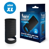 Черная открытая насадка на пенис с кольцом для мошонки XL-size - 8,9 см. - Sex Expert - в Серпухове купить с доставкой