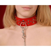 Красный кожаный ошейник с карабином и поводком - Sitabella - купить с доставкой в Серпухове