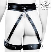 Черный кожаный пояс с гартерами - S-M - Notabu - купить с доставкой в Серпухове