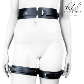 Черный кожаный пояс с гартерами - S-M - Notabu - купить с доставкой в Серпухове