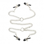 Серебристые зажимы для сосков и половых губ на тонкой цепочке - Notabu - купить с доставкой в Серпухове