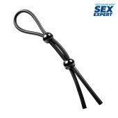 Черное силиконовое лассо с двумя шариками для утяжки - Sex Expert - в Серпухове купить с доставкой