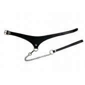 Черный кожаный ошейник Black Phoenix с поводком - БДСМ Арсенал - купить с доставкой в Серпухове