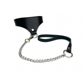 Черный кожаный ошейник Black Phoenix с поводком - БДСМ Арсенал - купить с доставкой в Серпухове