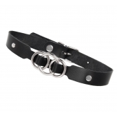 Черный кожаный ошейник со связанными кольцами - Pecado - купить с доставкой в Серпухове