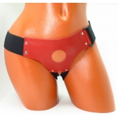 Красные кожаные трусики для страпона - БДСМ Арсенал - купить с доставкой в Серпухове