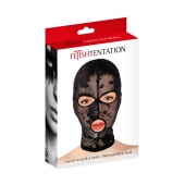 Черная кружевная маска на голову с отверстиями для глаз и рта - Fetish Tentation - купить с доставкой в Серпухове