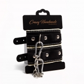 Черные скругленные наручники с мягкой бежевой подкладкой - Crazy Handmade - купить с доставкой в Серпухове
