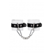 Бело-черные кожаные наручники с одним ремешком с люверсами - Pecado - купить с доставкой в Серпухове