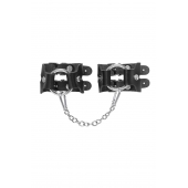 Черные кожаные наручники-браслеты из двух ремешков - Pecado - купить с доставкой в Серпухове