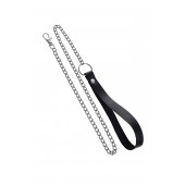 Поводок с ручкой из черной натуральной кожи и карабином для ошейника - Pecado - купить с доставкой в Серпухове