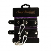 Черно-фиолетовые скругленные наручники с мягкой подкладкой - Crazy Handmade - купить с доставкой в Серпухове