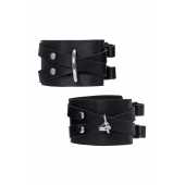 Черные кожаные оковы с двумя перекрёстными ремешками - Pecado - купить с доставкой в Серпухове