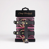 Черные кожаные оковы с розовой строчкой - Crazy Handmade - купить с доставкой в Серпухове