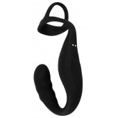 Черное эрекционное кольцо со стимуляцией промежности и анальной пробкой Cock Ring with RC Prostate Plug - Orion - в Серпухове купить с доставкой