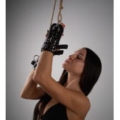 Черные высокие кожаные наручники для подвешивания - Crazy Handmade - купить с доставкой в Серпухове