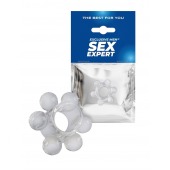 Прозрачное эластичное эрекционное кольцо с 6 шариками - Sex Expert - в Серпухове купить с доставкой