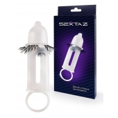 Эластичная насадка на пенис с подхватом мошонки и стимулирующими «ресничками» - Sextaz - в Серпухове купить с доставкой