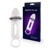 Закрытая насадка на пенис с подхватом мошонки и стимулирующими «ресничками» - Sextaz - в Серпухове купить с доставкой