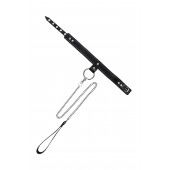 Черный узкий однослойный ошейник с серебристым поводком-цепочкой - Pecado - купить с доставкой в Серпухове