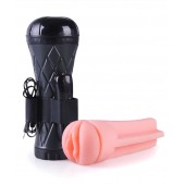 Телесный мастурбатор-вагина в черной колбе с вибрацией - Boys of Toys - в Серпухове купить с доставкой