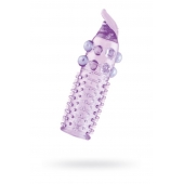 Гелевая фиолетовая насадка с шариками, шипами и усиком - 11 см. - Toyfa Basic - в Серпухове купить с доставкой
