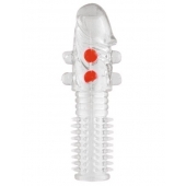 Гелевая прозрачная насадка с шариками и шипами - 14 см. - Toyfa Basic - в Серпухове купить с доставкой