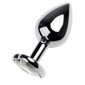 Серебристая анальная пробка с прозрачным кристаллом-сердцем - 8 см. - ToyFa - купить с доставкой в Серпухове