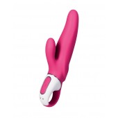 Ярко-розовый вибратор Mr. Rabbit с клиторальным отростком - 22,1 см. - Satisfyer