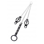 Черно-серебристые зажимы для сосков с кольцом для пениса TOYFA Metal - ToyFa - купить с доставкой в Серпухове